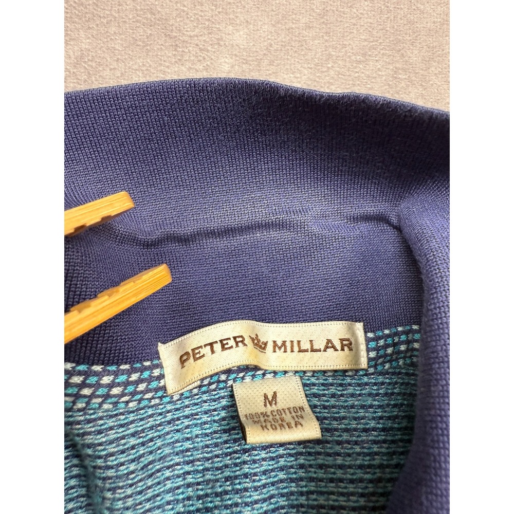 VTG Peter Millar Polo Shirt Mens M Blue 100% Cotton Textured Knit Made in Korea - Picture 7 of 15